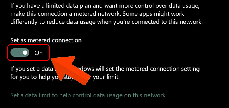  Bật Set as metered connection