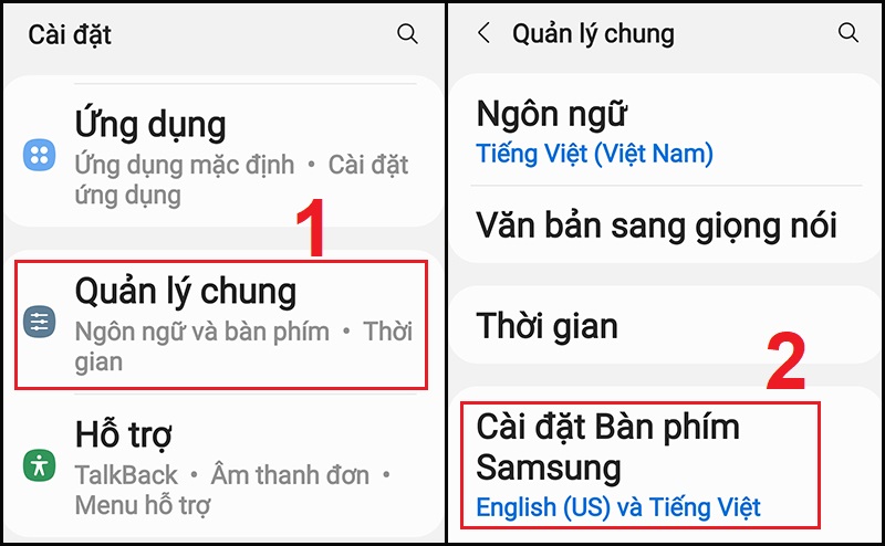 Mở Cài đặt Bàn phím Samsung