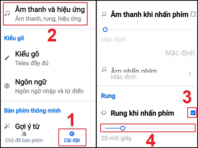 Cài đặt rung khi chạm trên bàn phím Laban Key