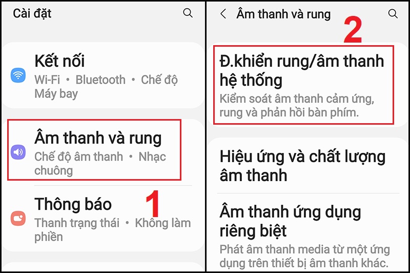 Mở mục Điều khiển rung/âm thanh hệ thống