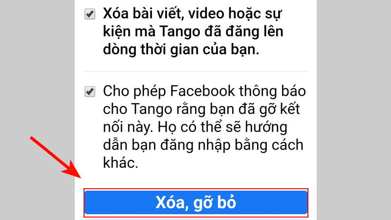 Tick các tuỳ chọn rồi nhấn Xoá, gỡ bỏ