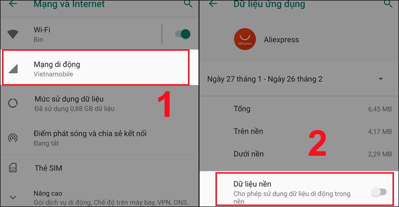 Tắt các ứng dụng chiếm dữ liệu nền không cần thiết trên Android