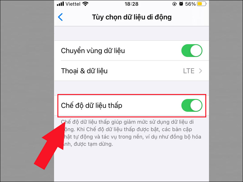 Chọn Chế độ dữ liệu thấp