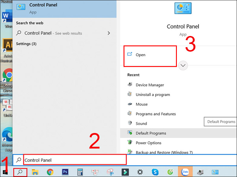 Tìm kiếm Control Panel