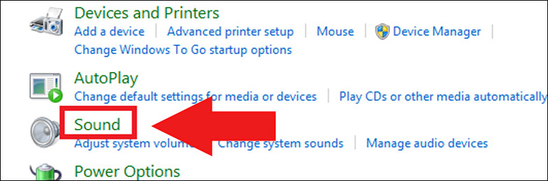 Nhấn Sound trong Control Panel