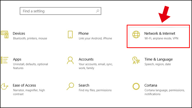 Truy cập vào mục Network & Internet