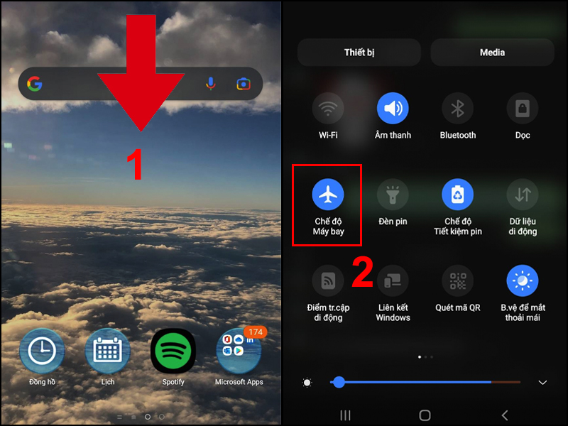 Thao tác bật chế độ máy bay trên Android