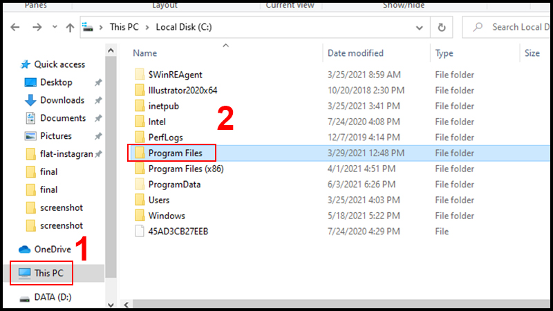 Truy cập Program Files để tiếp tục xóa các tệp còn lại
