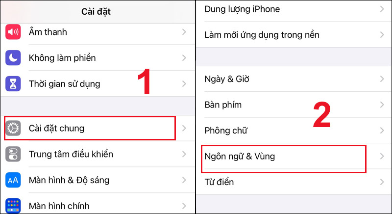 Vào Cài đặt chung và chọn Ngôn ngữ & Vùng