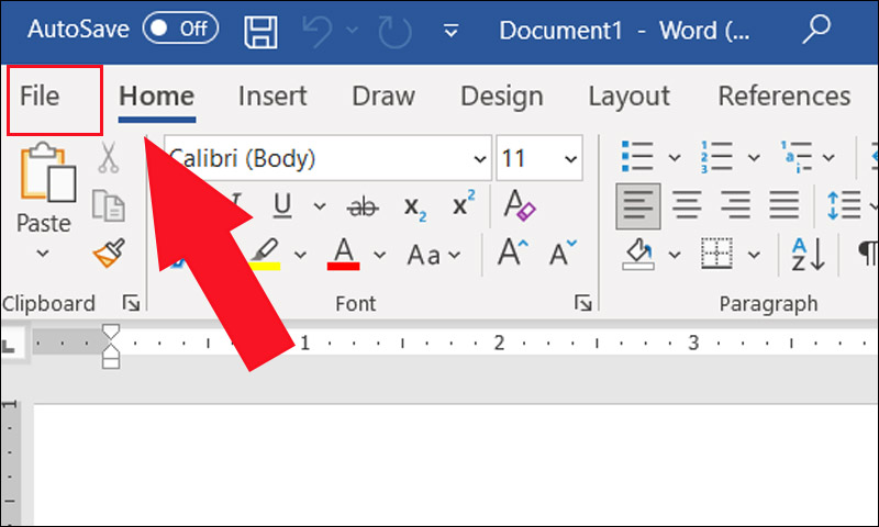 Chọn File (Tệp) ở góc trái trên màn hình