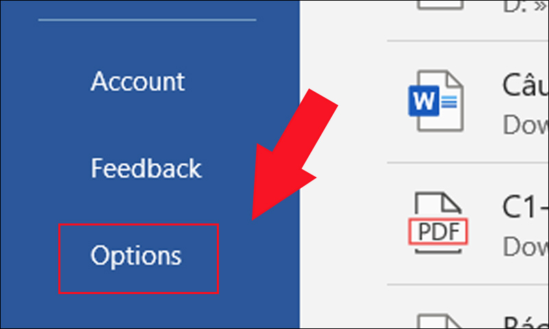  Chọn Option (Tùy chọn) trong mục File