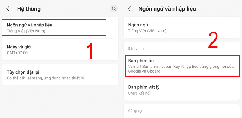 Chọn Ngôn ngữ và nhập liệu