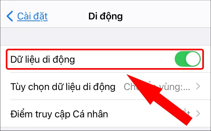  Bật dữ liệu di động