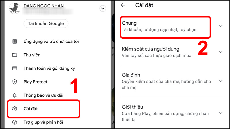 Chọn Cài đặt và nhấn vào mục Chung