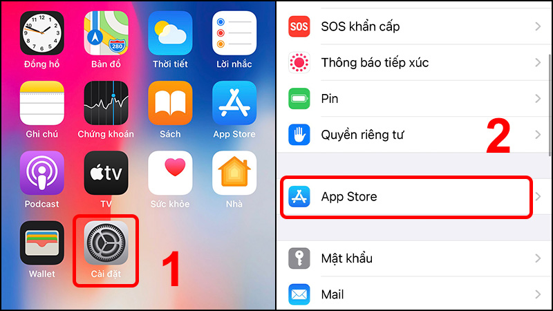 Vào Cài đặt và chọn App Store