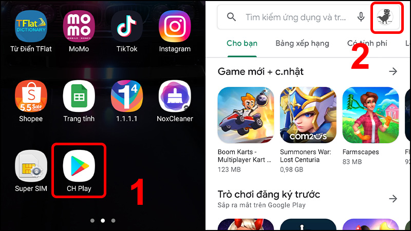 Vào CH Play và chọn Biểu tượng cá nhân