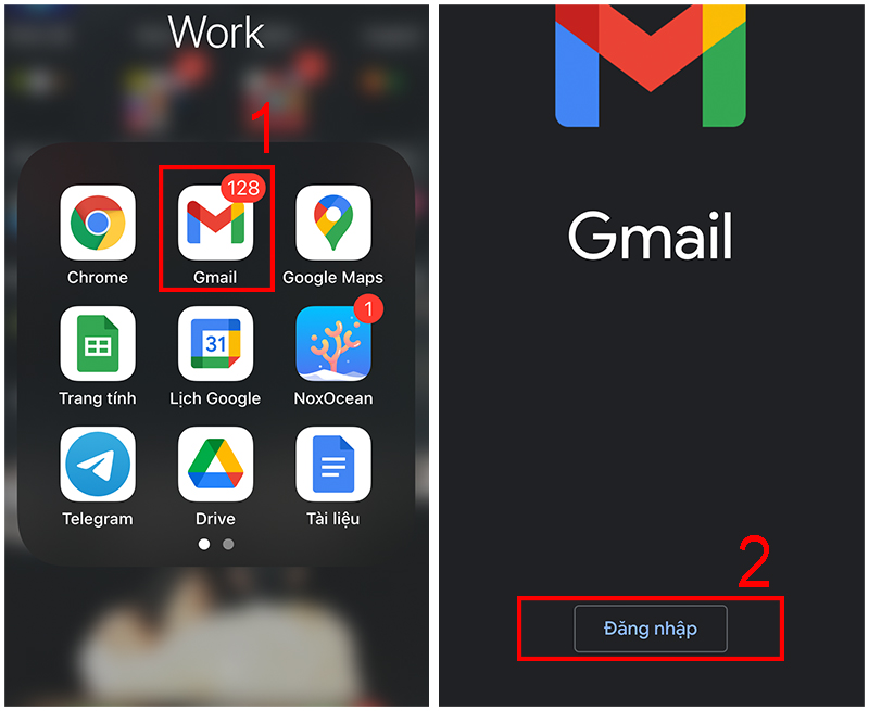 Mở để đăng nhập Gmail