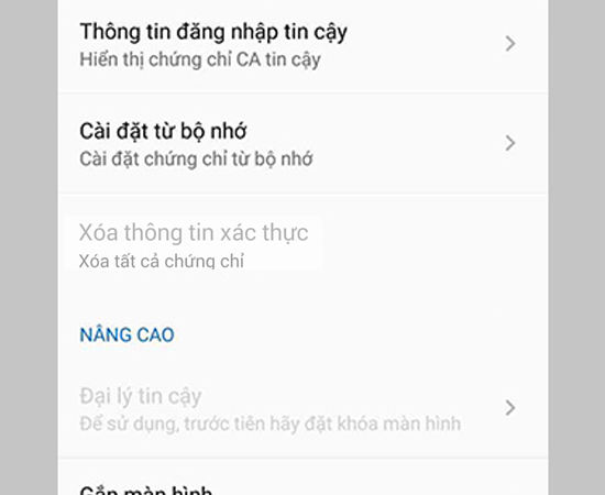Bước 5: Hệ thống sẽ ngay lập tức tiến hành xóa các quyền, thông tin xác thực, khi quá trình này kết thúc mục Xóa thông tin xác thực sẽ bị mờ đi.