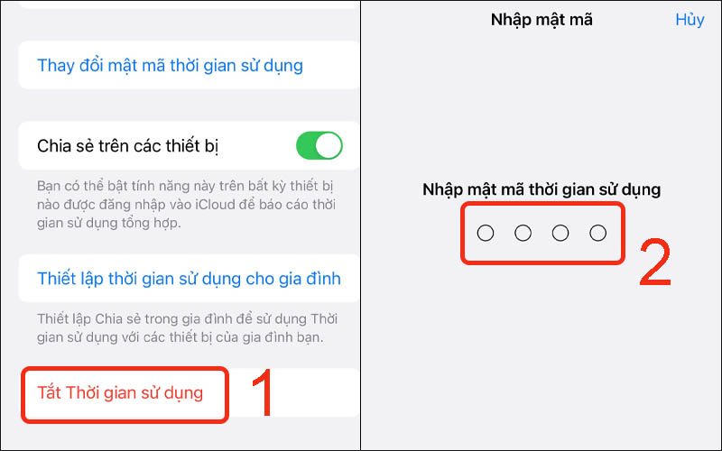  Chọn Tắt thời gian sử dụng rồi nhập mã để xác nhận