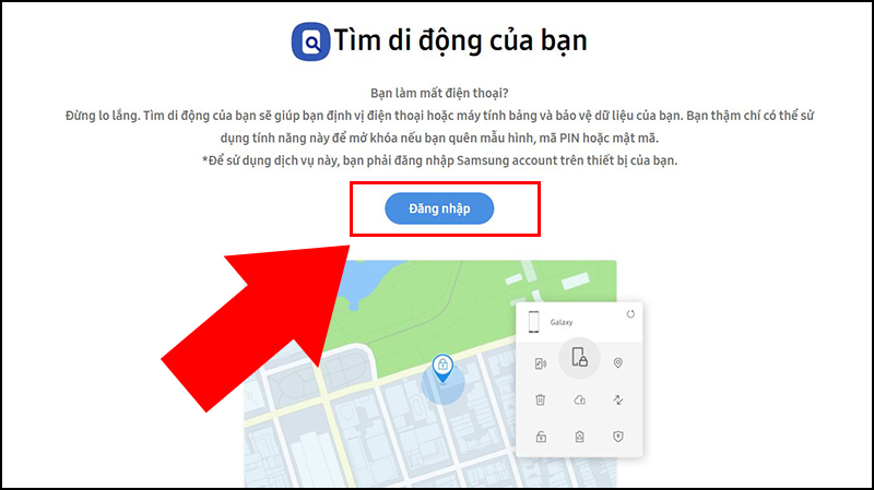 Bước 1: Dùng trình duyệt bất kỳ từ thiết bị khác truy cập vào Findmyphone > Nhấn nút Đăng nhập.