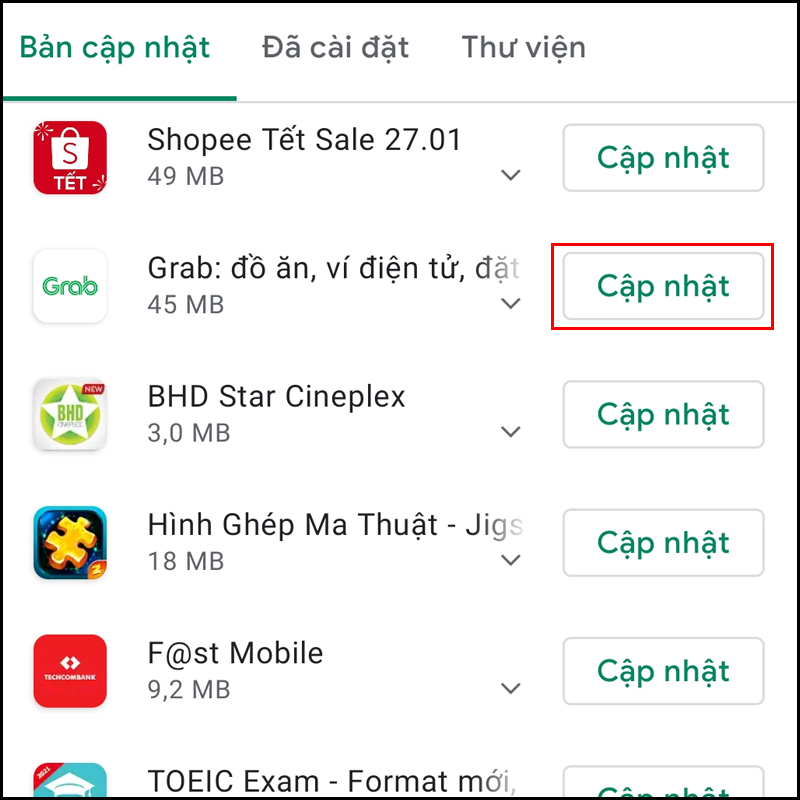 Cập nhật lại ứng dụng Android