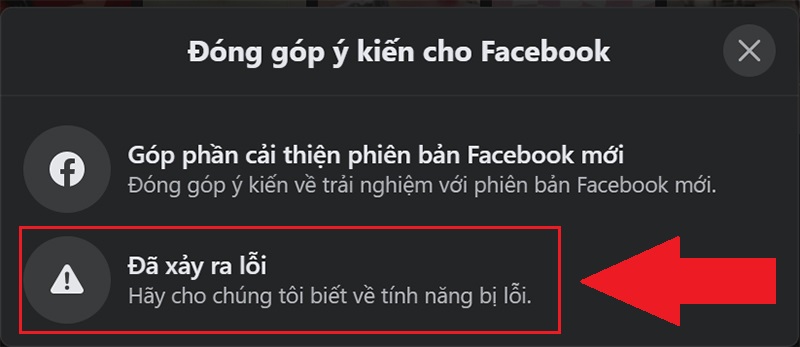 Chọn mục Đã xảy ra lỗi