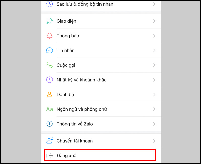 Đăng xuất Zalo