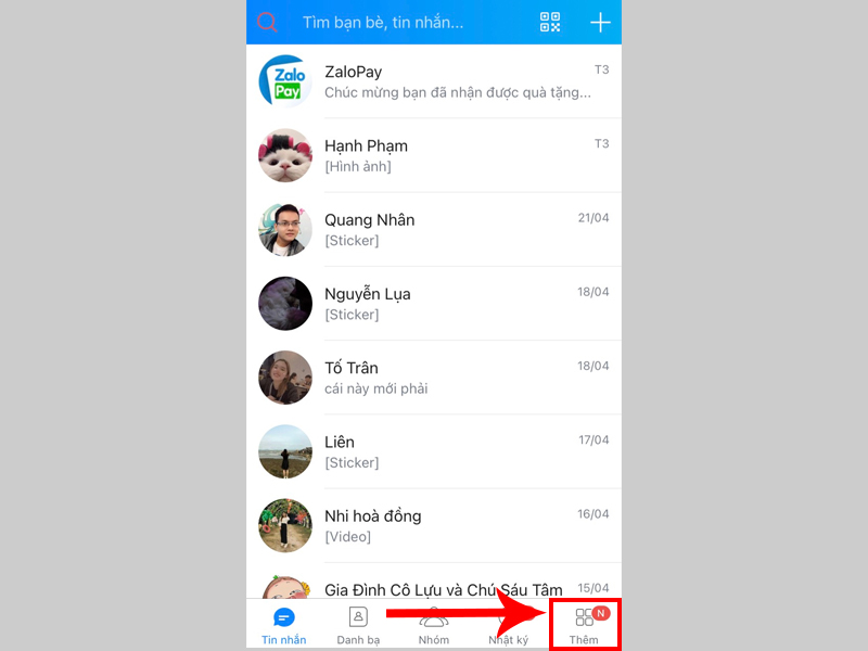Truy cập vào Zalo và chọn Thêm