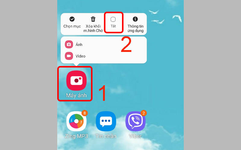  Nhấn giữ vào ứng dụng máy ảnh rồi nhấn tắt