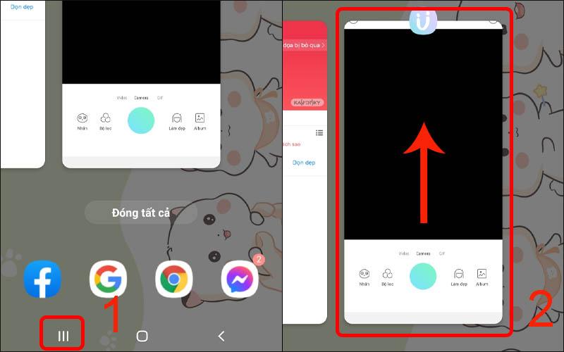 Vuốt lên để tắt đi ứng dụng camera khác