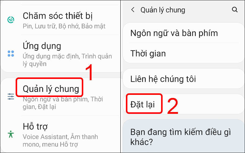 Chọn  đặt lại ở mục Quản lý chung