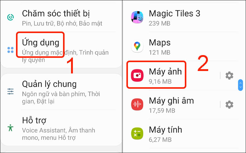 Chọn ứng dụng Máy ảnh trong mục Ứng dụng