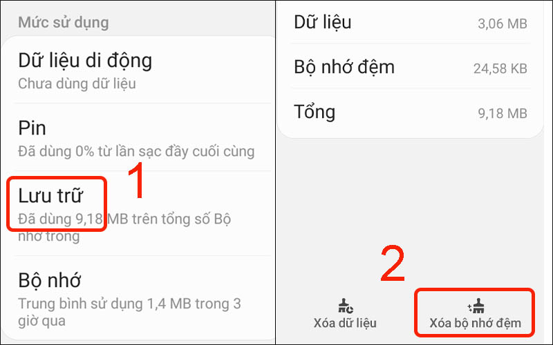 Chọn Xóa bộ nhớ đệm trong lưu trữ