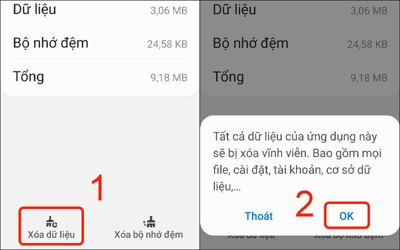 Tiến hành xóa dữ liệu