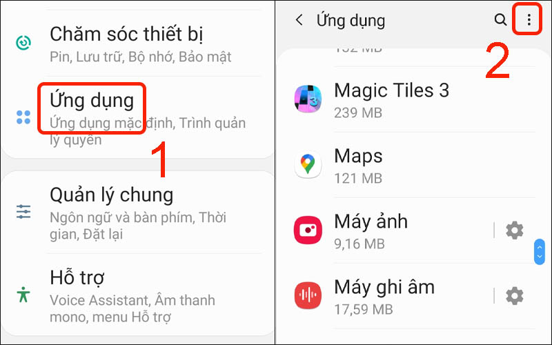 Chọn biểu tượng 3 chấm trong phần ứng dụng