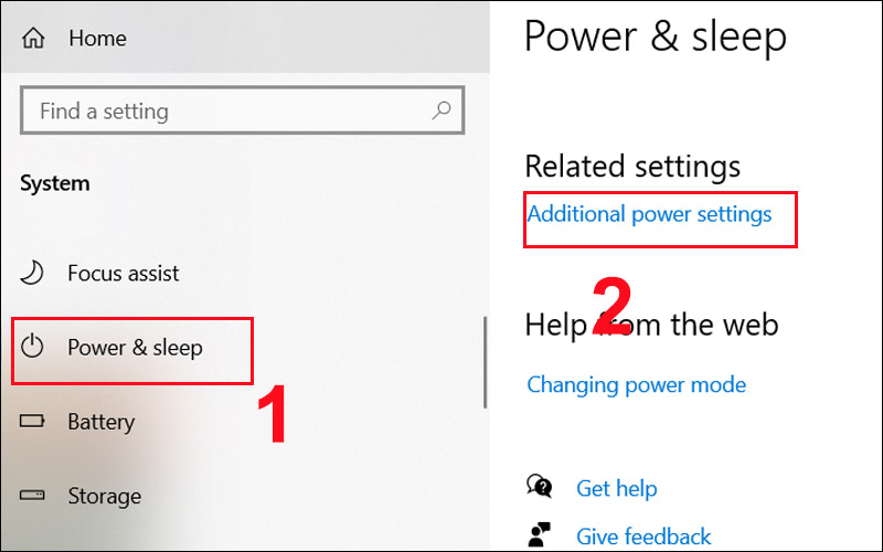 Chọn Power & sleep sau đó chọn Additional power settings