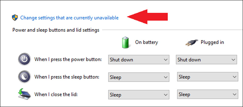 Trong cửa sổ mới chọn Change settings that are currently unavailable