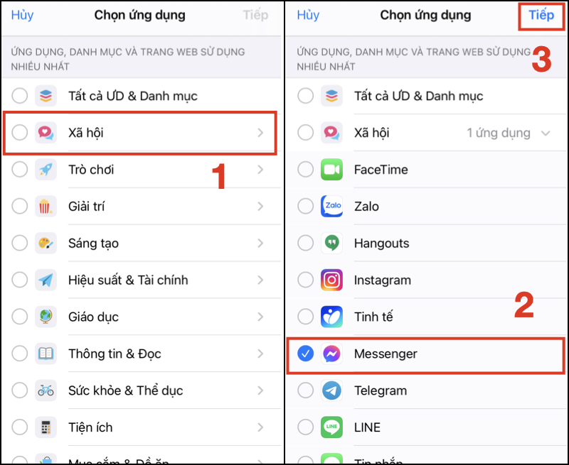 Nhấn chọn ứng dụng muốn khóa