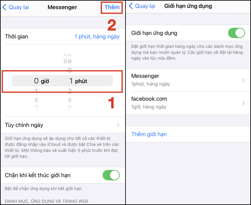 Chọn thời gian giới hạn là 1 phút