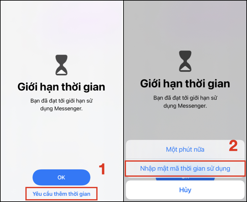 Nhấn Yêu cầu thêm thời gian
