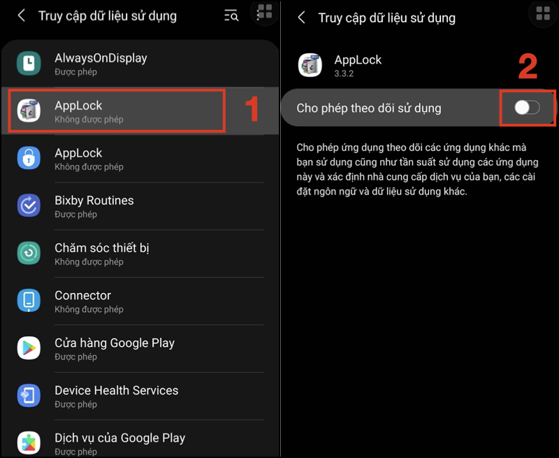 Chọn ứng dụng AppLock