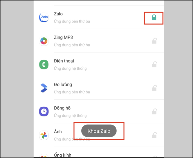 Giao diện đã khoá ứng dụng