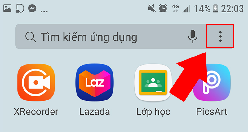 Bước 1: Tại màn hình ứng dụng, chọn biểu tượng ba chấm ở góc phải màn hình.