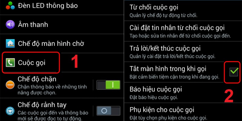 Chọn Tắt ngay mục tắt màn hình trong khi gọi.