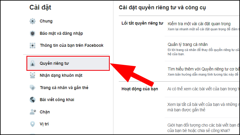 Chọn Quyền riêng tư.