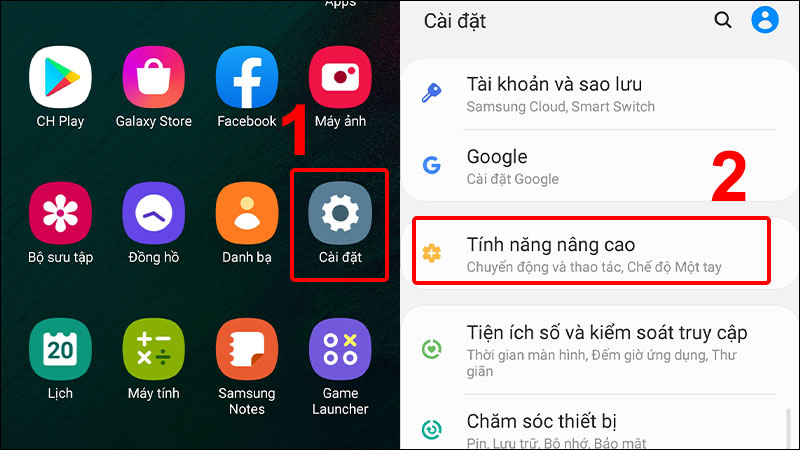  Vào Cài đặt và chọn Tính năng nâng cao