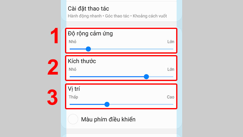 Tùy chỉnh độ rộng cảm ứng, kích thước, vị trí của tay cầm