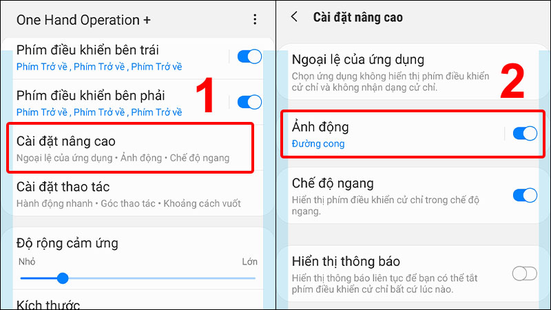 Nhấn vào Cài đặt nâng cao và chọn Ảnh động