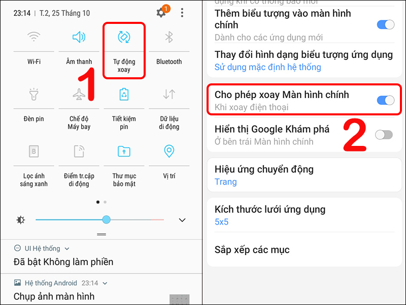 Bật tính năng Cho phép xoay Màn hình chính điện thoại Samsung