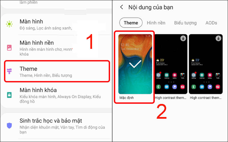 Chọn giao diện Mặc định trong mục Theme 